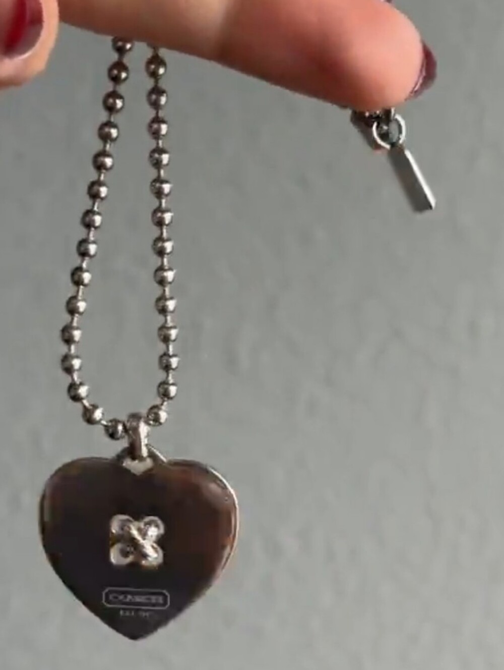 Coach Sterling Silver Heart Button Pendant Ball Chain Necklace Rare Vintage - Picture 4 of 8